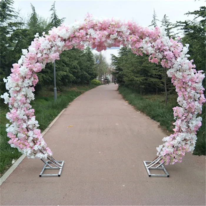 Wedding Silk Flowers Cherry Blossom Iron Round Stand Lucky Door DIY Wedding Party Decor Artificial Flower Cherry Blossom Arch