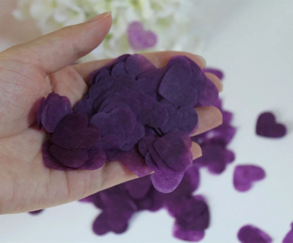 3cm Purple violet lilac heart tissue paper wedding guest flower girls throwing confetti biodegradable 2500 balloons decoration