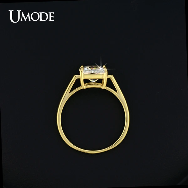 UMODE Yellow Gold Color 2.25ct Princess Cut Square Cubic Zirconia Engagement Rings For Women Wedding Rings Gifts UR0134A