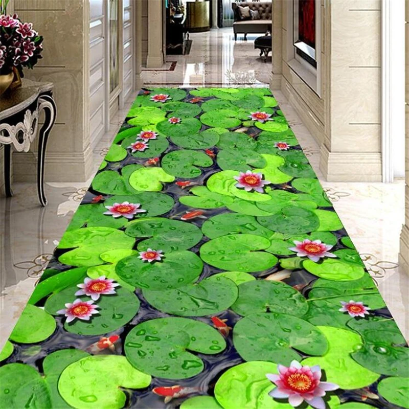 

beibehang Customized large flooring painting 3d self-adhesive mulch pond carp lotus Chinese style 3D stereo painting floor mural