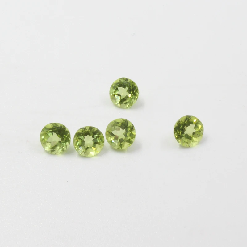 100% Alami 5 Mm Putaran Brilian Dipotong Peridot Batu Permata Longgar untuk Pembuat Perhiasan 3 Buah Pack Peridot Gemstone