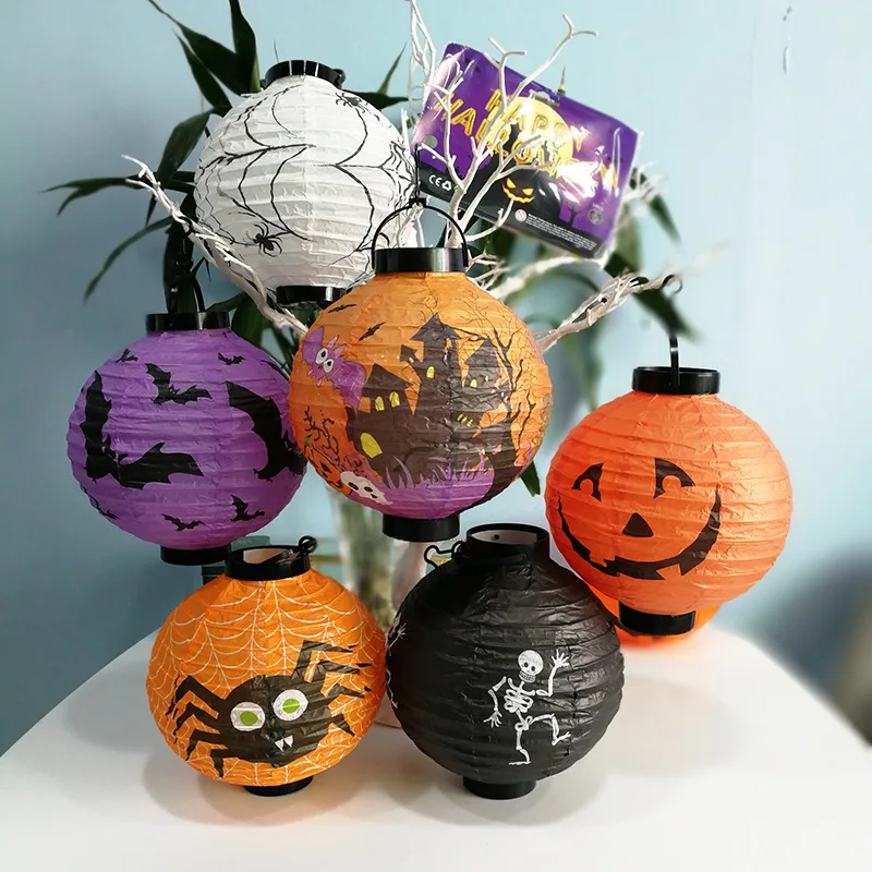 1pc 20cm Halloween Decor Paper Lanterns printed Pumpkin Ghost Spider Bat Hanging lantern Halloween Children's Funny Decor Props