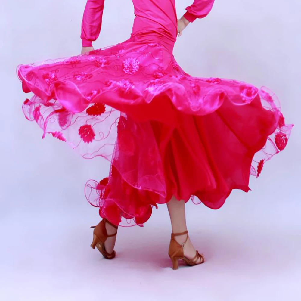 Ballroom Dance Skirts CHEAPEST Standard Ballroom Dress for Waltz Tango Dance Flamenco 6 Colors D0409 Big Hem Meryl Mesh