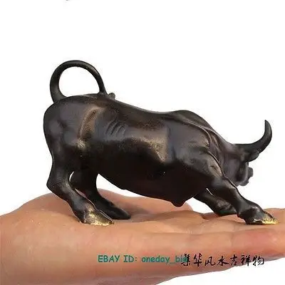 

Free shipping Big Large Small Wall Street Bronze Fierce Bull OX Statue 4.5"L A black Decoration 100% Brass Bronze