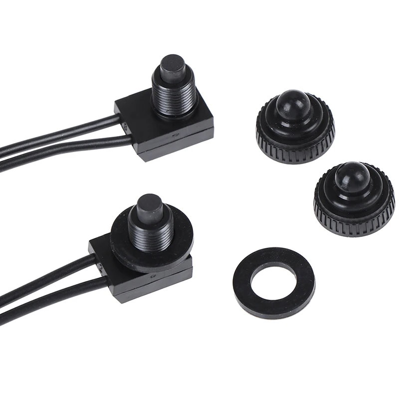 2PCS 12V Waterproof Push Button On-Off Switch With 4" Lead Wire Black