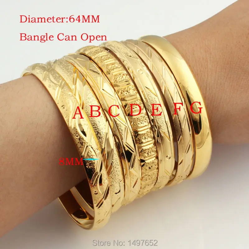 Newest Dubai Gold Bangles For Women Men18k Gold Color Wide 8MM Bracelets African/European/Ethiopia Jewelry Bangles