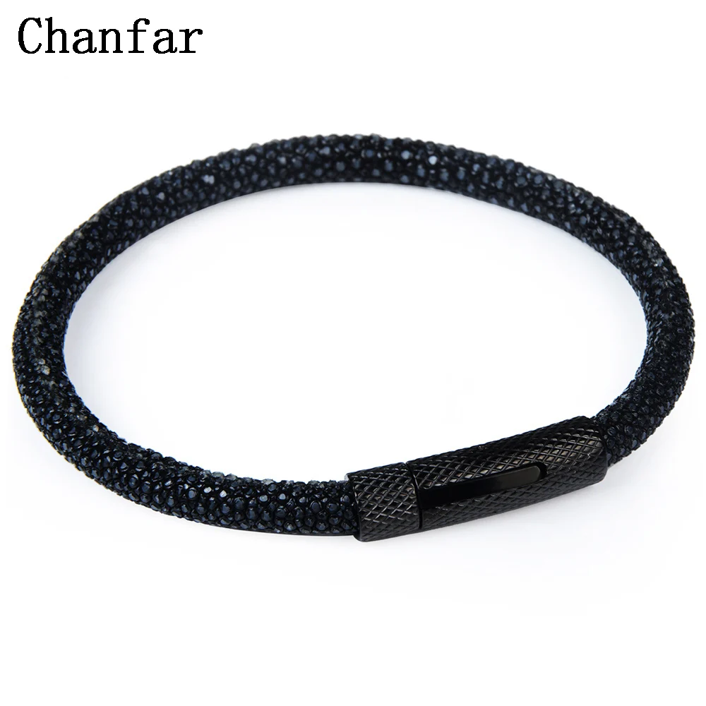 Chanfar 6mm Fashion Real Leather Stingray Bracelet Men Strap Stainless Steel Charm Bracelet Bangle Women Jewelry Wholesale