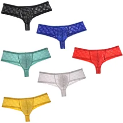 6PCS/Lot Fashion Hexagon Pattern See-Through Bikini Men's Boxer Shorts Sexy Underwear Mini Pouch Male Underpants Breathable