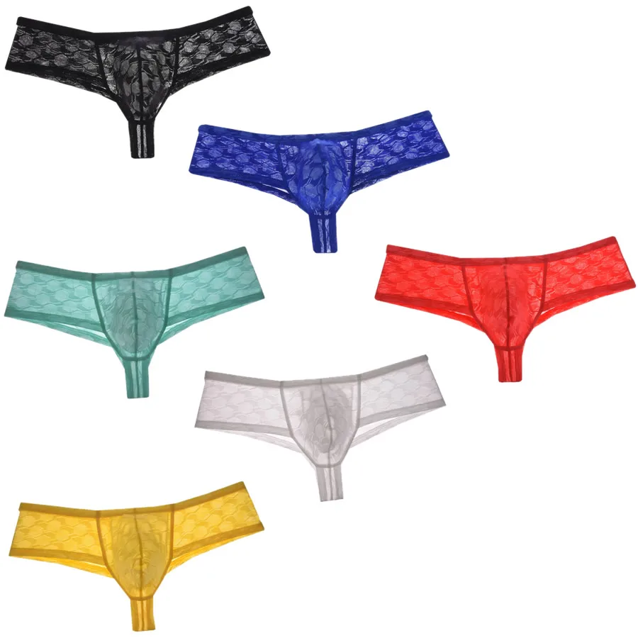 6PCS/Lot Fashion Hexagon Pattern See-Through Bikini Men's Boxer Shorts Sexy Underwear Mini Pouch Male Underpants Breathable