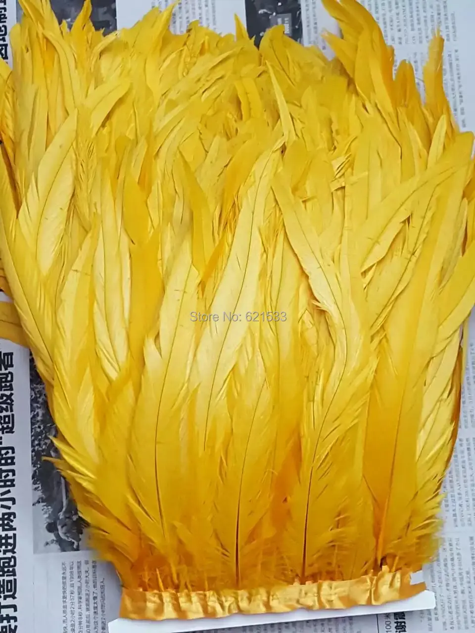 

10Meters/lot!30-35cm Wide Dyed GOLD Colour Coque Tail Feather Fringe Trimming Carnival,Carnival Costume Fringe