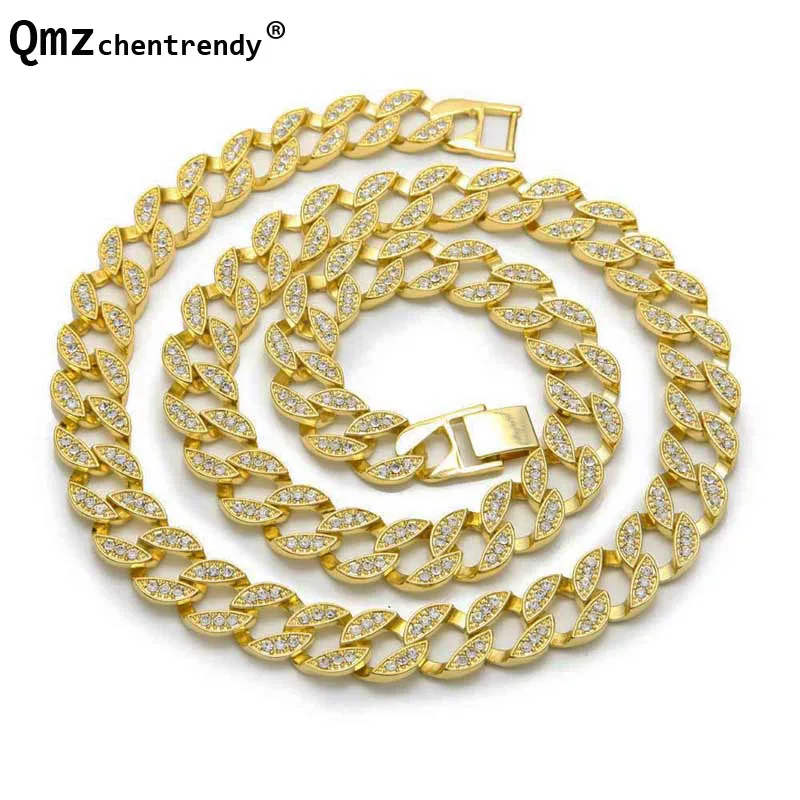 

Fashion Miami Cuban Link Exaggerated Bling CZ Crystal Rhinestone Necklace Hip Hop Bling Hipster Men Chains Necklaces