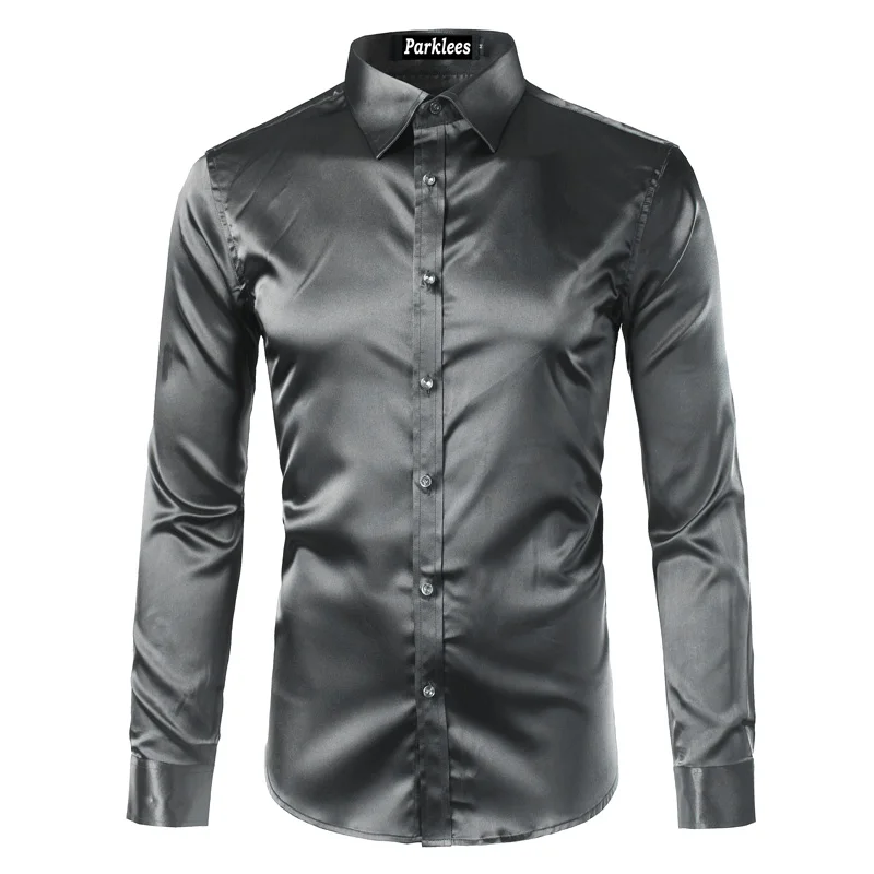 Hohe Qualität Silk Satin Hemd Männer Chemise Homme 2023 Casual Langarm Slim Fit Mens Dress Shirts Business Hochzeit Männlichen hemd