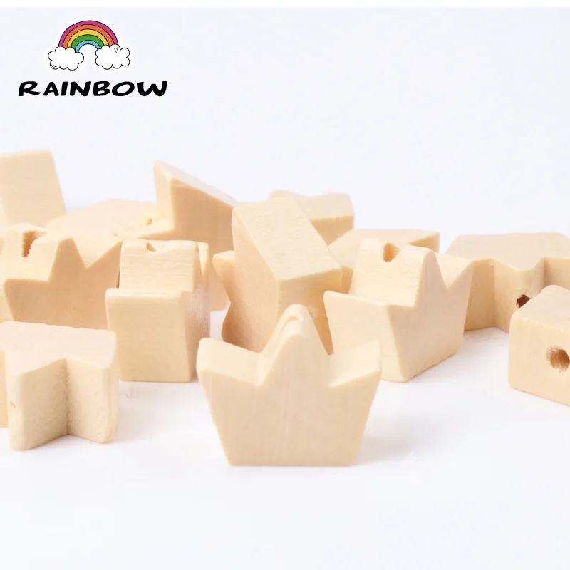 New Natural Crown Pattern Wooden Material Spacer Beads For Kids Jewelry making DIY 13x18mm 20pcs