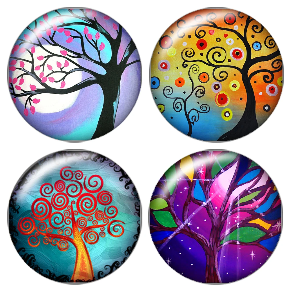 

Colorful Tree of life Beauty 10pcs mixed 12mm/16mm/18mm/25mm Round photo glass cabochon demo flat back Making findings ZB0436