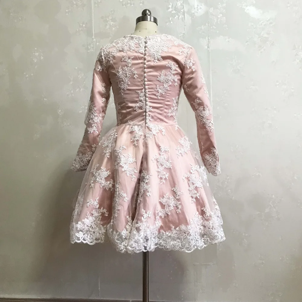 YSF-Vestido corto de manga larga con encaje y cuentas, minivestido de fiesta