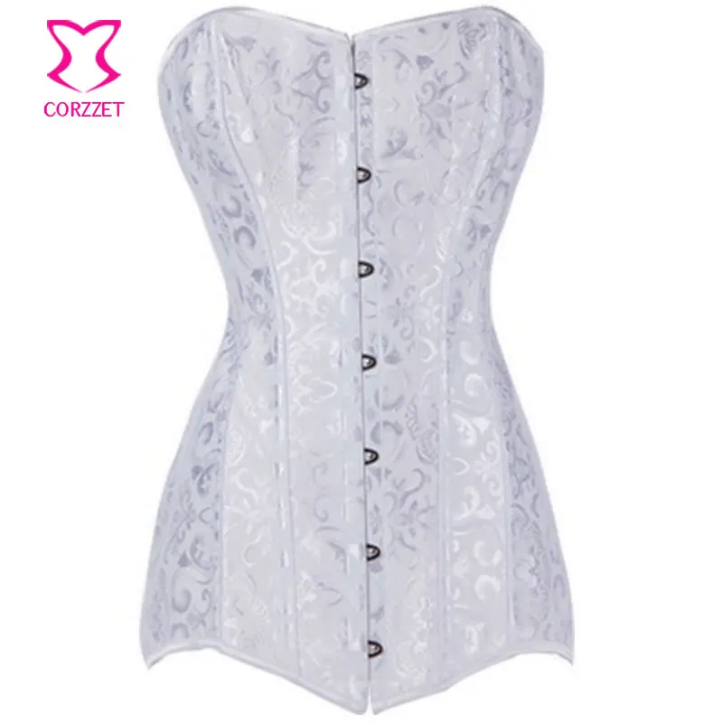 

Long Waist Trainer Steel Boned Overbust Corset White Bustier Top Bridal Wedding Sexy Gothic Lingerie Korsett For Women Corsets