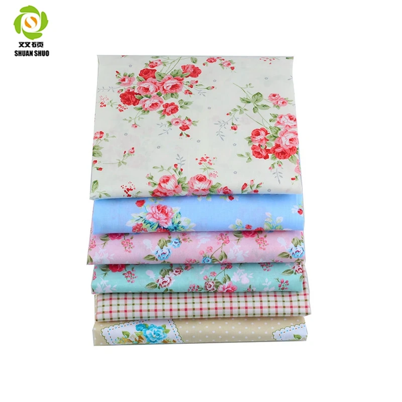 Shuanshuo New Flora Twill Cotton Fabric,Patchwork Cloth,DIY Sewing Quilting Fat Quarters Material For Baby Cloth 6PCS 40x50CM