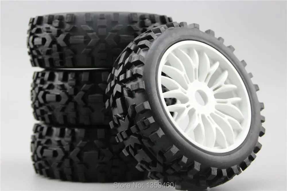 4pcs 1/8 Buggy Off Road Tire Tyre wilderness Y Spoke White Rim Fit For 1:8 Buggy Car 1/8 Tire 22045+26019