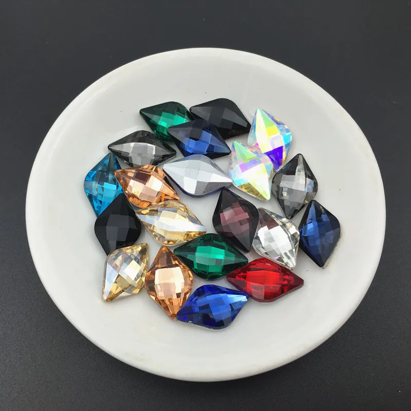 30pcs 12x19mm Glass Crystal Lemon rhombus Fancy Stone Pointed Back Rhinestone Multi Colors Jewelry Making