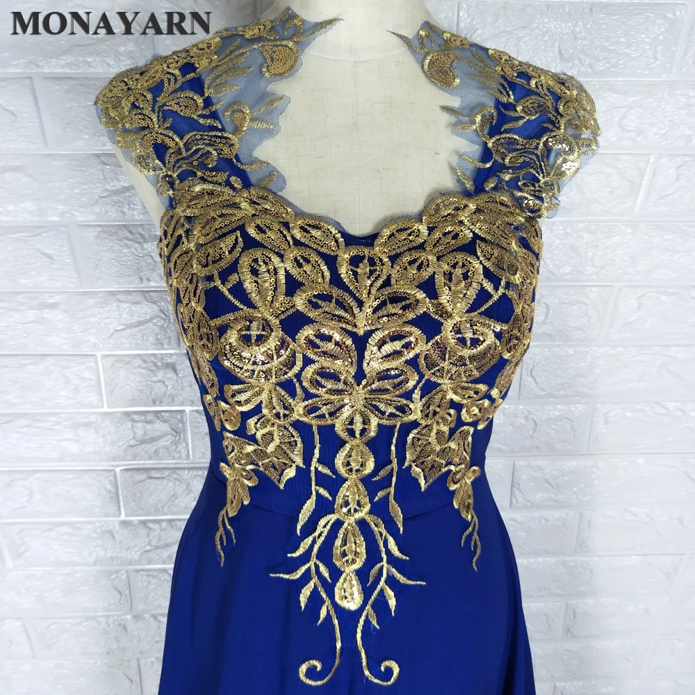 Goedkope Sheer Gold Applique Royal Blue Lilac A-lijn Bruidsmeisje Jurken 2018 Nieuwe Lange Wedding Party Dress Robe Demoiselle D'honneur