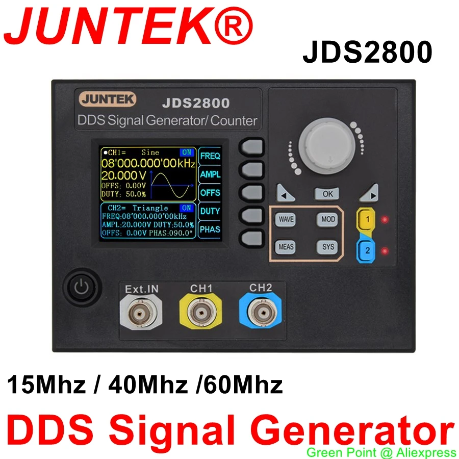 JUNTEK JDS2800 15MHZ Arbitrary Waveform Counter Small Digital Control Dual-Channel DDS Function Signal Generator Frequency Meter