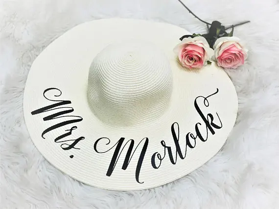 personalize beach wedding bride bridesmaid statement floppy Mrs Sequin Sun Hats Honeymoon bridal shower party gifts favors gifts