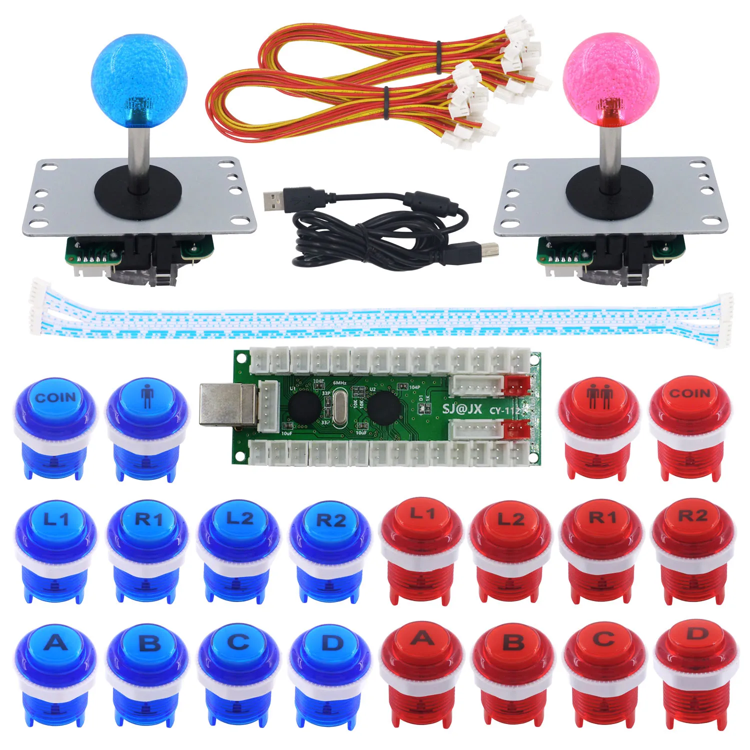 SJ@JX 2 Player Arcade Game DIY Kit Zero Delay USB Encoder PC MAME Arcade Button Retropie Raspberry Arcade Joystick Controller