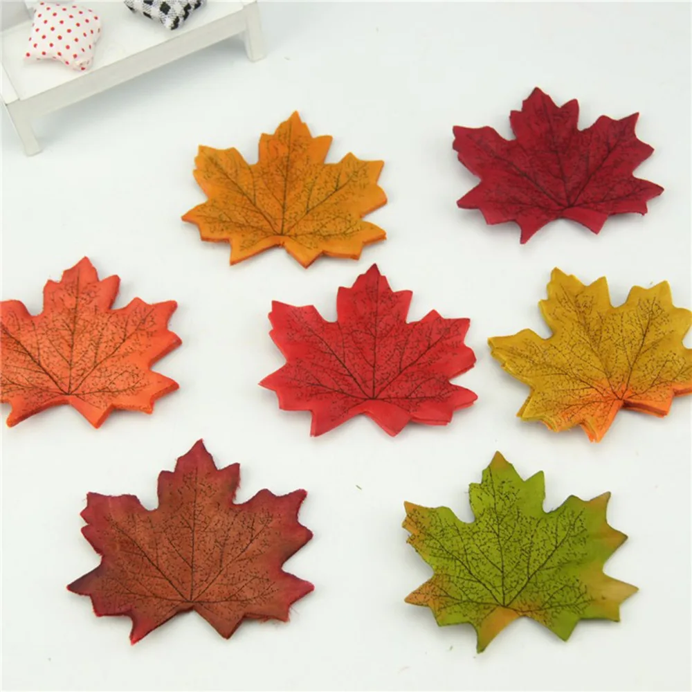 100Pcs/lot Size 8cm Multi ColorArtificial Silk Maple Leaves  Fake Flower Leaf For Art Scrapbooking Wedding Party Decoration