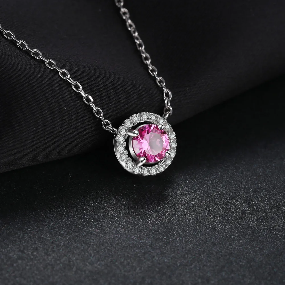 JewelryPalace Round 1.1ct Created Pink Sapphire 925 Sterling Silver Pendant Necklace for Women Trendy Gemstone Fine Jewelry 45cm