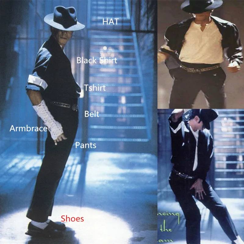 In Memory of Michael Jackson Classic Black and White FULL SET Punk Armbrace US Star Music Halloween Show Gift Cool Shirt