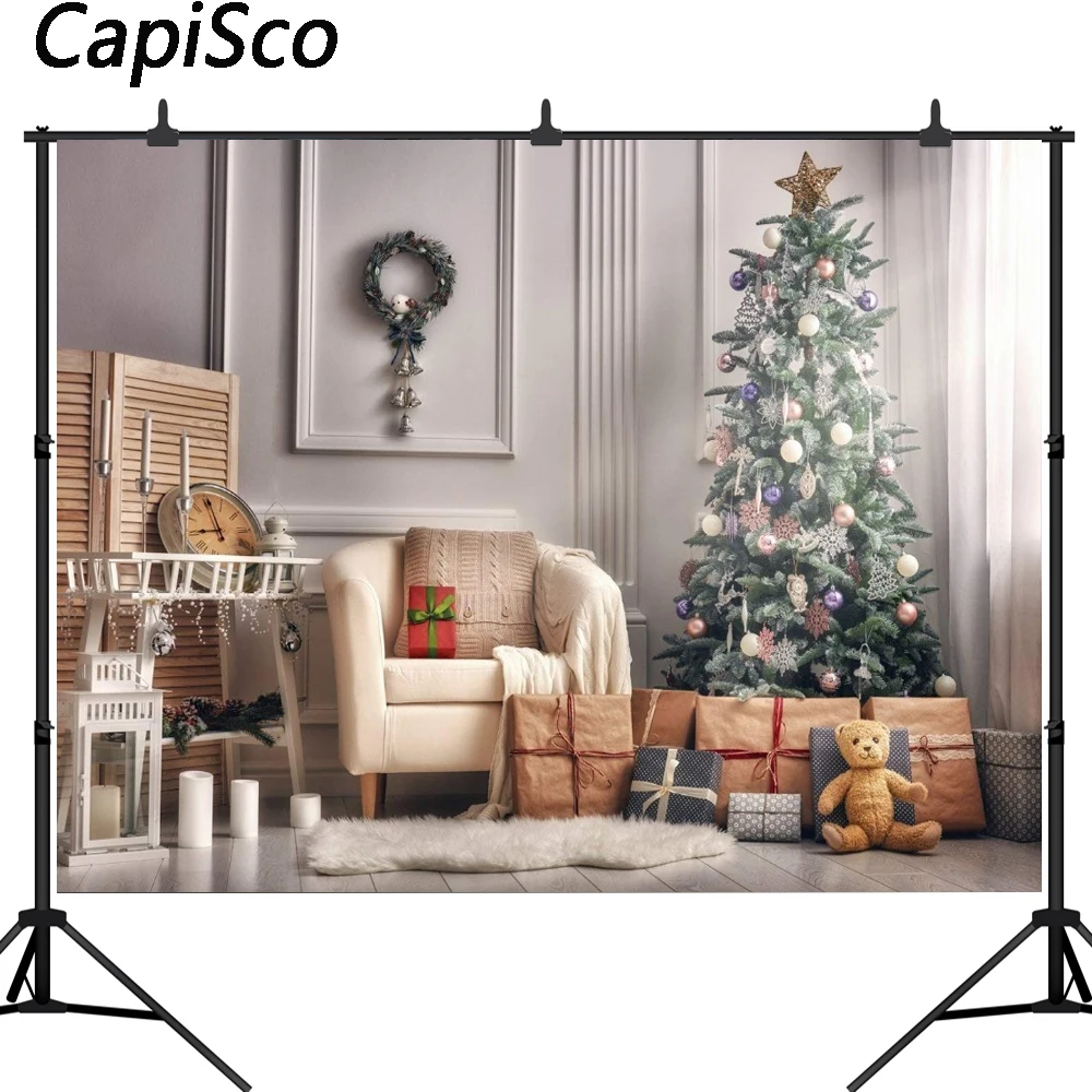 

Capisco photography backdrops Christmas Tree fireplace gift white New Year professional background pictures for photo studio