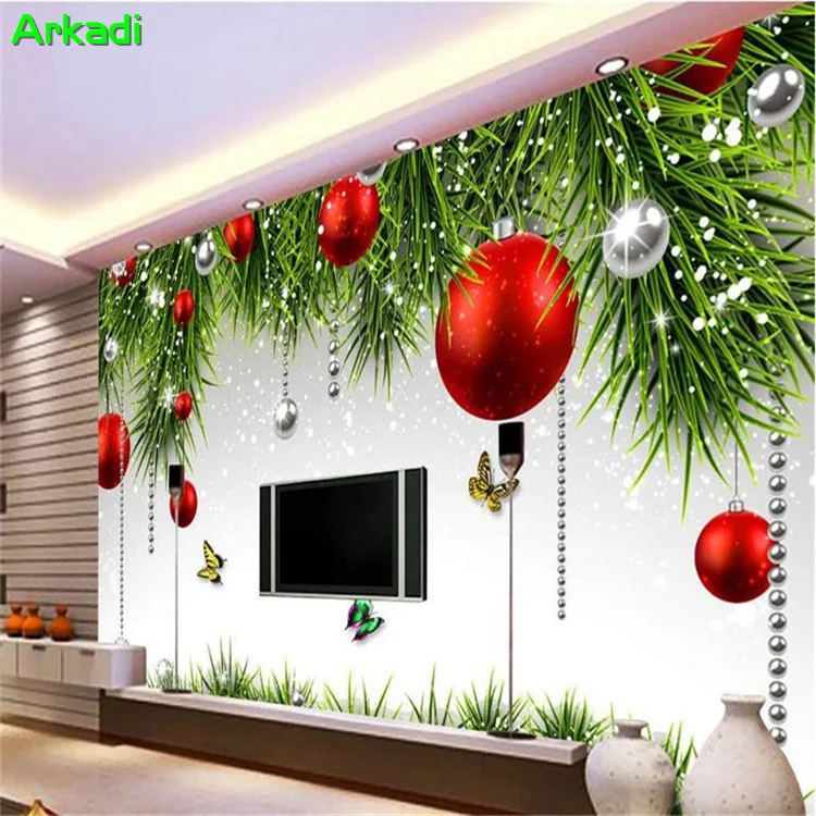 Custom 3d Photo Festive Christmas Colorful Balls Simple TV Wall Painting Wallpapers Living Room Wall Decoration Painting