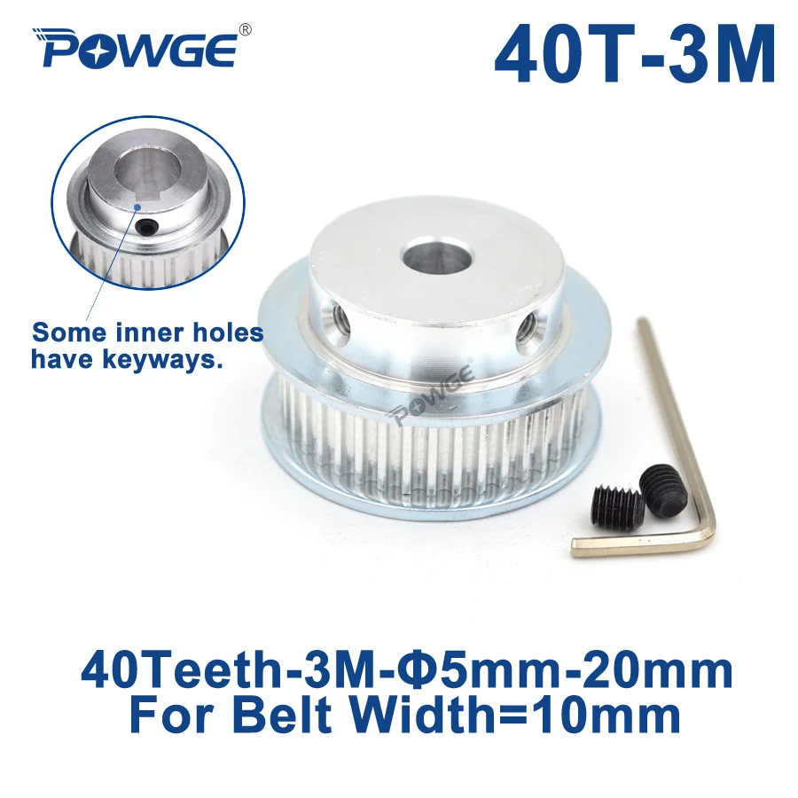 POWGE 40 Teeth 3M Timing Pulley Bore 5/6/6.35/7/8/10/12/14/15/16/17/19/20mm for Width 10mm 3M Synchronous belt HTD3M 40Teeth 40T