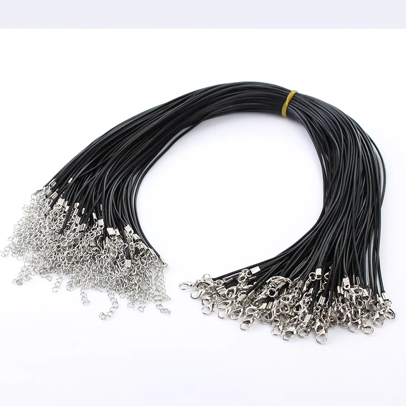 

1.5mm Black 50pcs/lot Wax Cord Necklace Rope 17-18inch Chain Lobster Clasp DIY Necklace Cords Jewelry Accessories