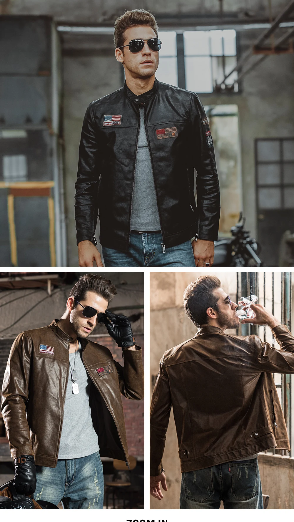 FLAVOR Men's Real Leather Jacket Pigskin Motorcycle Genuine