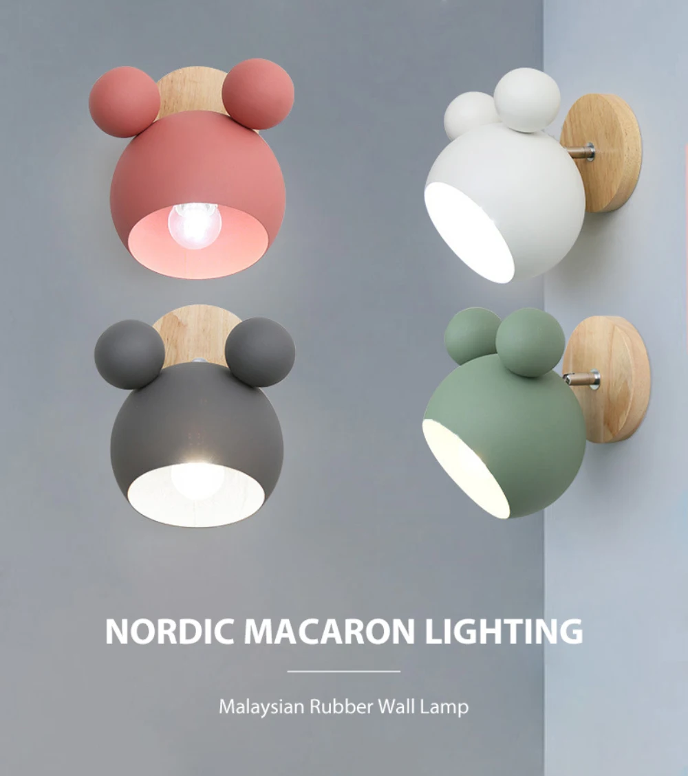 Imagem -06 - Desenhos Animados Coloridos Mickey Estilo Wall Sconces Lâmpadas Modernas Macaroon Lâmpada de Cabeceira Decorativa para Cozinha e Restaurante E27