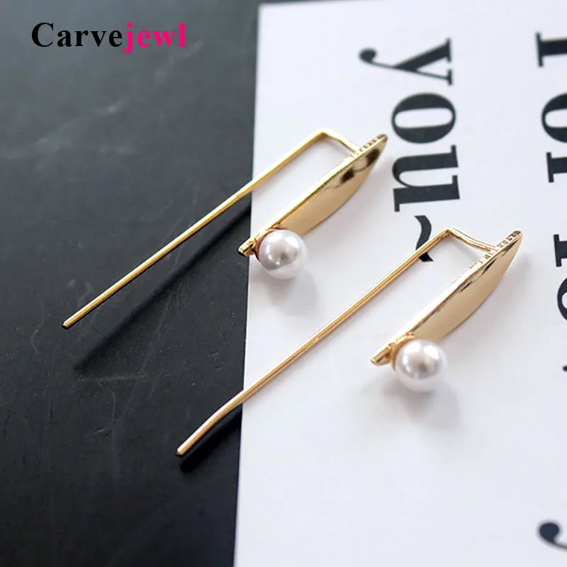 Carvejewl South Korea Earrings Jewelry unique fancy simulated pearl willow leaf Ear Line Geometric Earrings For Women earrings