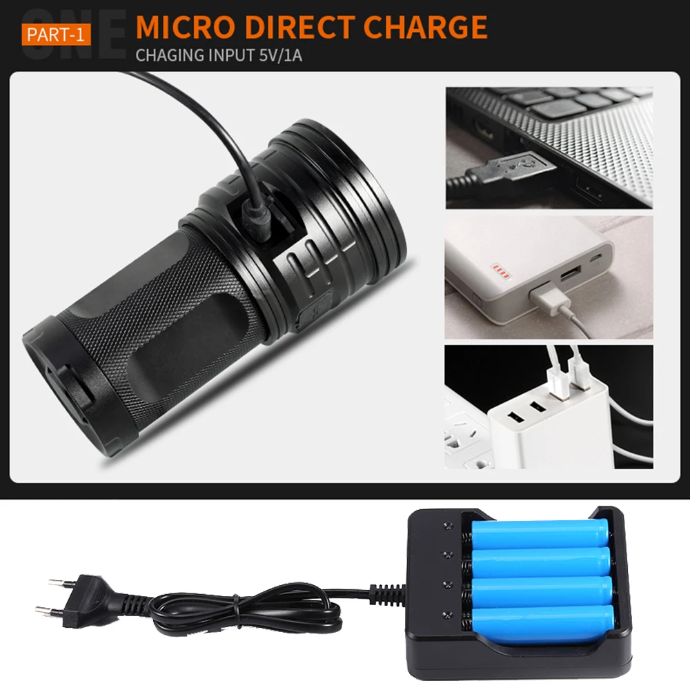 Most Powerful 18*T6 LED Torch LED Flashlight 3 Modes USB Charging Linterna Portable Lamp for Charging Phone Power Bank