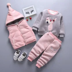 Winter Baby Sets for Boys Girls Clothing Sets Warm Thicken Cartoon Cotton Sweatshirt + hooded Vest +Pants 3pcs Sets Kids Clothes