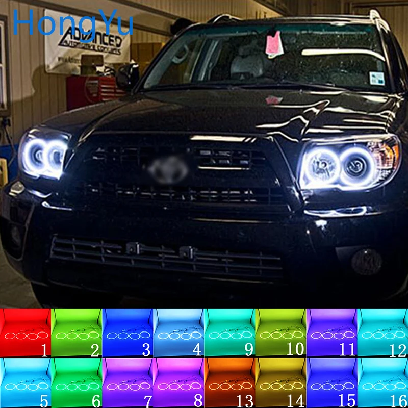 Latest Headlight Multi-color RGB LED Angel Eyes  Ring Eye DRL RF Remote Control for Toyota 4Runner 2006 - 2009 Accessories