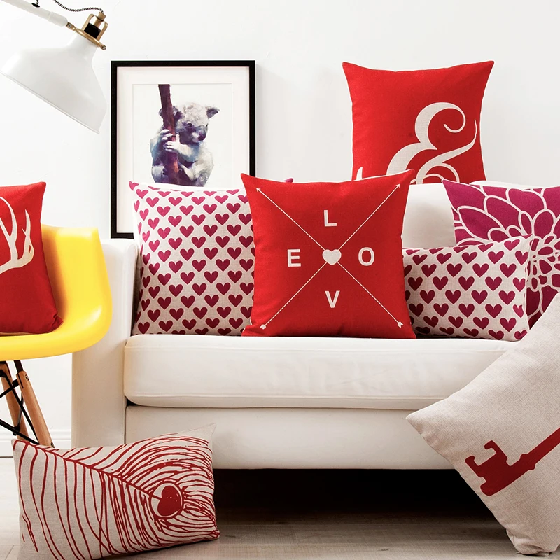 

Solid Red Pillow Cover Lover Geometric Cushion Home Decorative Decoration Salon PillowCase 18x18inch