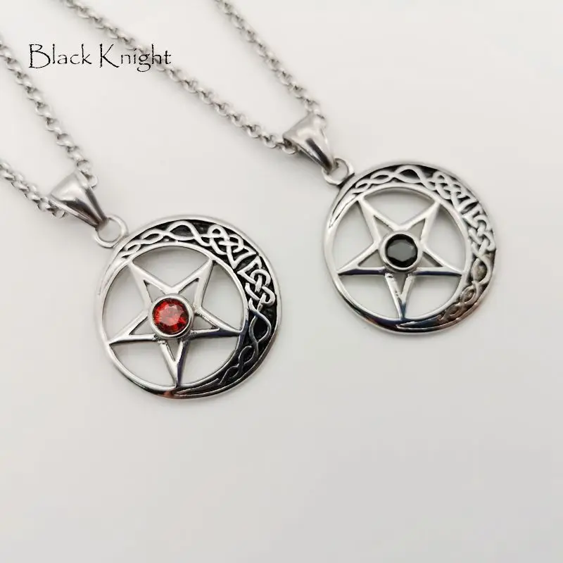 Black Knight Natural red stone star moon pendant necklace vintage color 316L stainless steel star&moon necklace jewelry BLKN0733