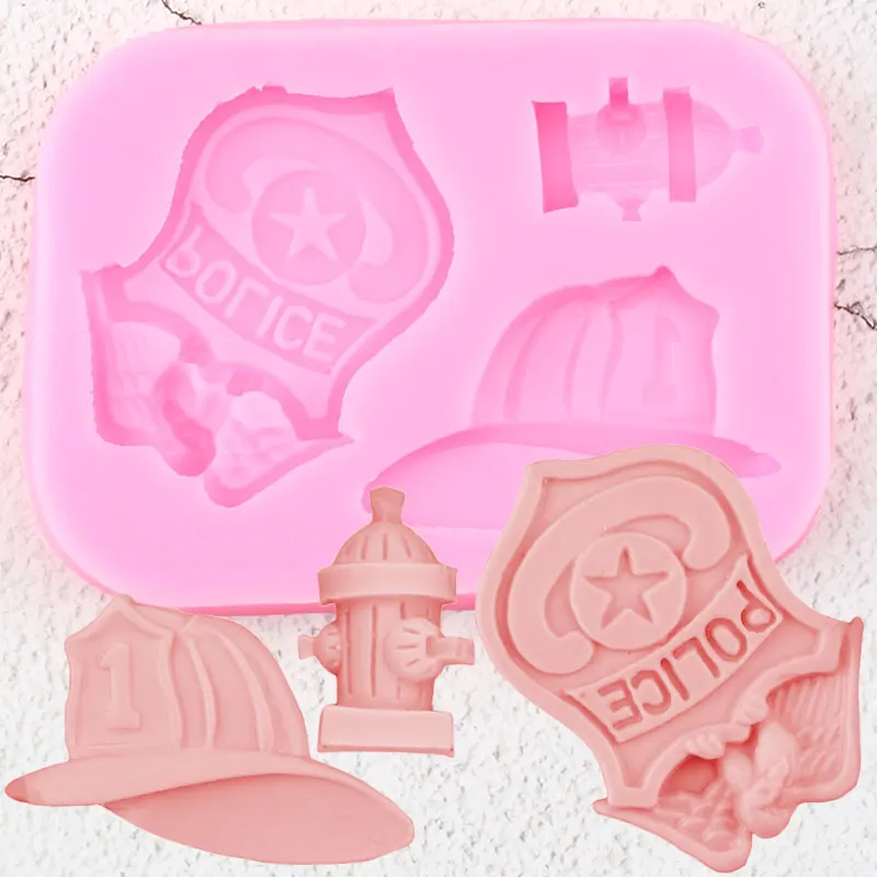 Fireman Police Badge Hat Silicone Molds DIY Fondant Cake Decorating Tools Cupcake Cookie Baking Candy Chocolate Gumpaste Moulds