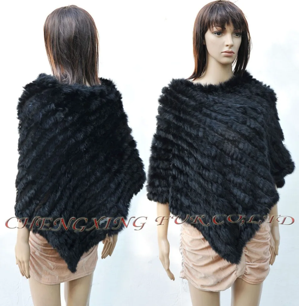 CX-B-13B Real Rabbit Fur Top Quality Triangle Poncho Rabbit Fur Shawl