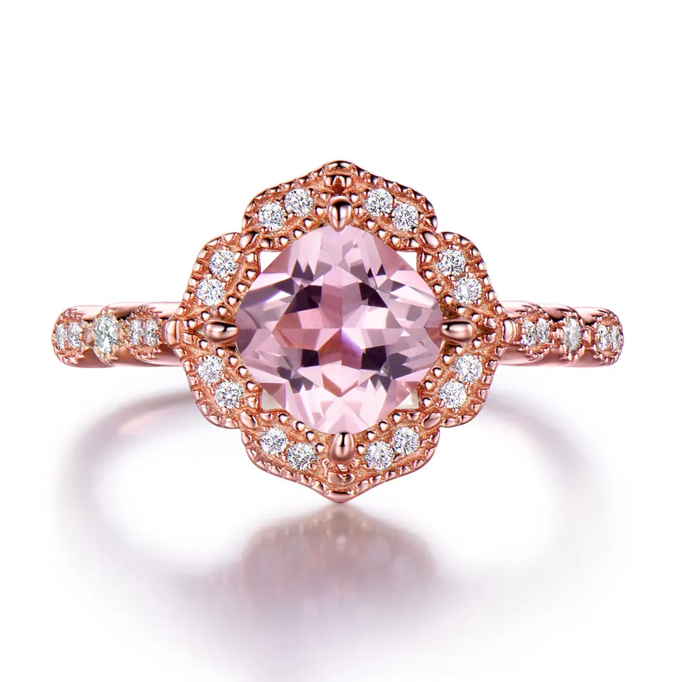 Nano Morganite Rings 925 Sterling Sliver Ring Rose Gold Plated 5A Zircon Beautiful Woman\'s Acessories