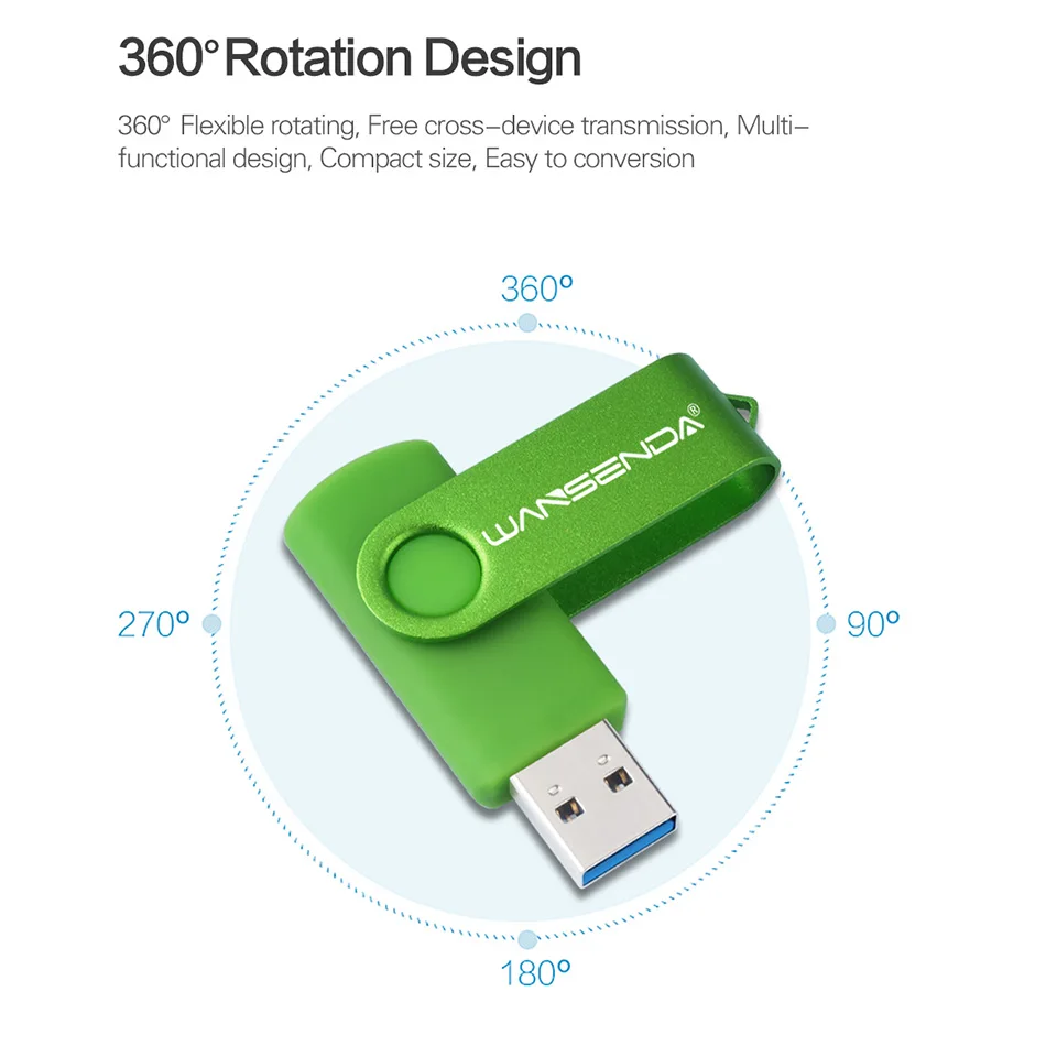 Wansenda-회전 USB 플래시 드라이브, 4GB, 8GB, 16GB, 32GB, 64GB, 128GB, 256GB, USB 3.0, 고품질 펜 드라이브, USB 스틱