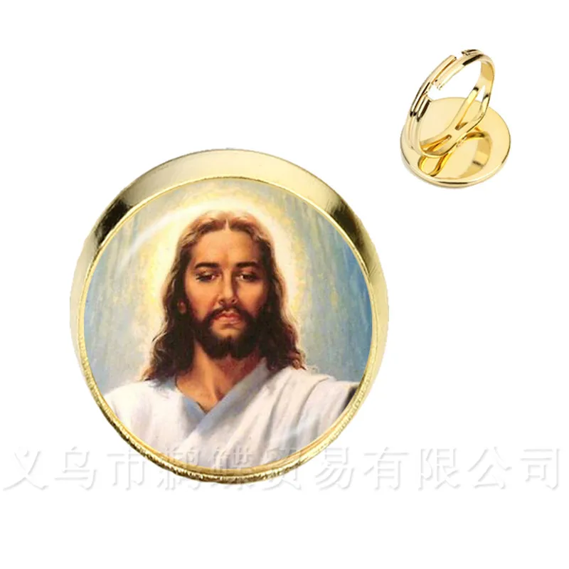 

2018 New Style Blessed Virgin Mary Mother Of Baby Rings Jesus Christian Catholic Religious Glass Jesus Adjustable Rings For Gift