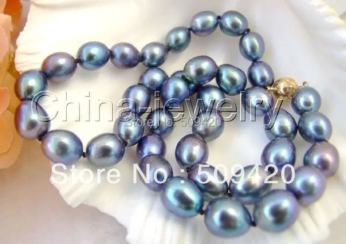 

Free Shipping Beautiful AAA 17" 9-10mm peacock blue baroque FW pearl necklace