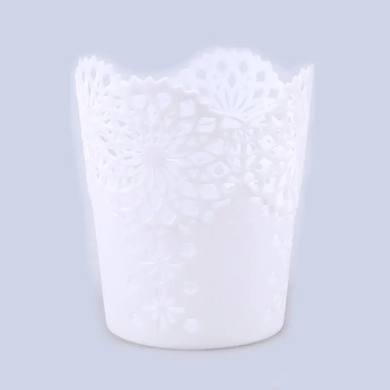 5pcs White Lace Hollow Makeup Brush Pen Storage Holder Desk Organizer Flower Vase Pot