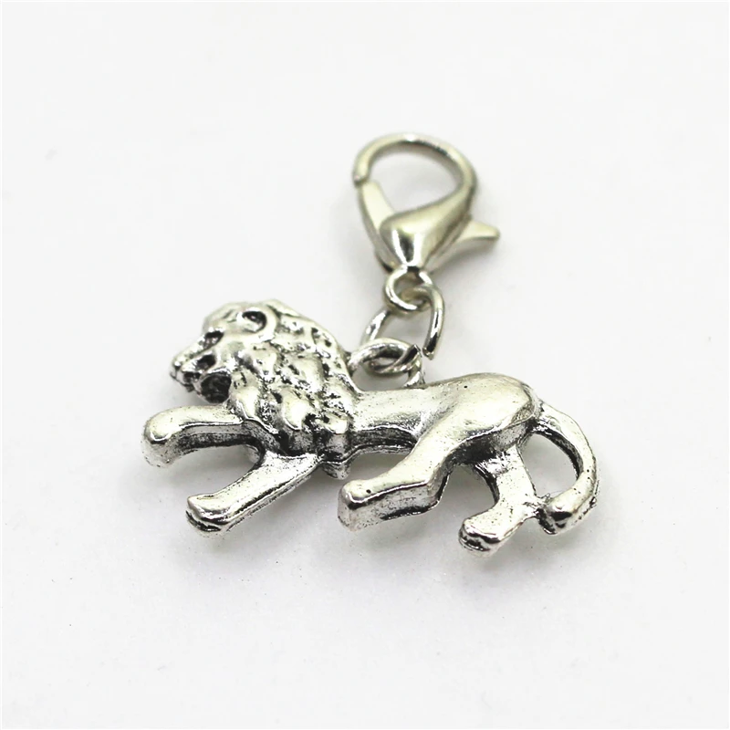 

Hot Selling 50pcs Silver Lion Dangle Charms Lobster Clasp charms Hanging Charm DIY Jewelry Accessories Bracelet Necklace Charm